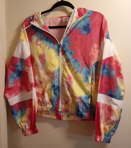 No Boundaries Girl's Tie Dye Long Sleeve Zip Up Hooded Jacket, Large (11-13).