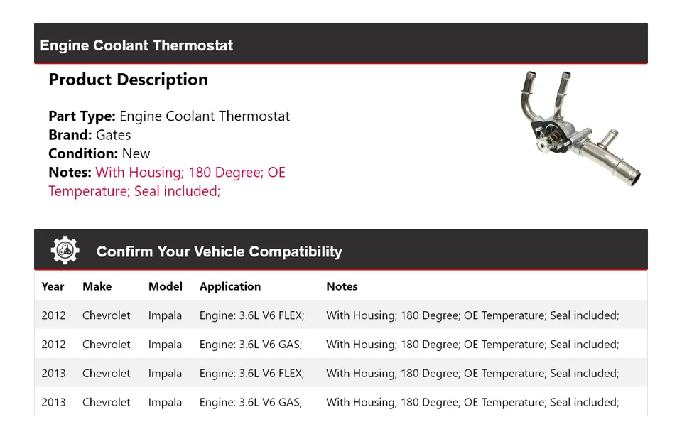 Puertas termostato refrigerante motor Chevrolet Impala 2012-2013 Foto 2 de 4