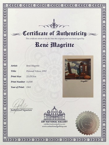 Rene Magritte, Original Hand-signed Lithograph with COA & Appraisal of $3,500 - Picture 5 of 12