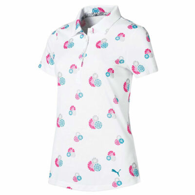 Puma Blossom Golf Polo White Fuchsia Floral 577924 Women's XS OR S $60  NWT 