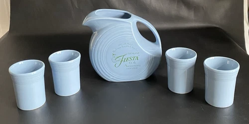 FIESTA PERIWINKLE 60TH ANNIVERSARY DISC PITCHER & 4 TUMBLERS IN BOX