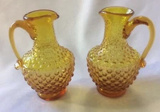 Amber Hobnail Glass Pitchers Set Of Two 6 Inches