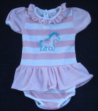 Vintage Buster Brown Pink White Stripe One Piece Appliqued Horse 12 Months
