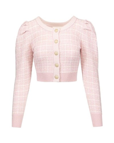 NWT LoveShackFancy Daughter Checked Crop Cardigan Pink S | eBay