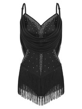 UK Women Rhinestones Tango Tassel Latin Dance Dress Leotards Ballroom Costume