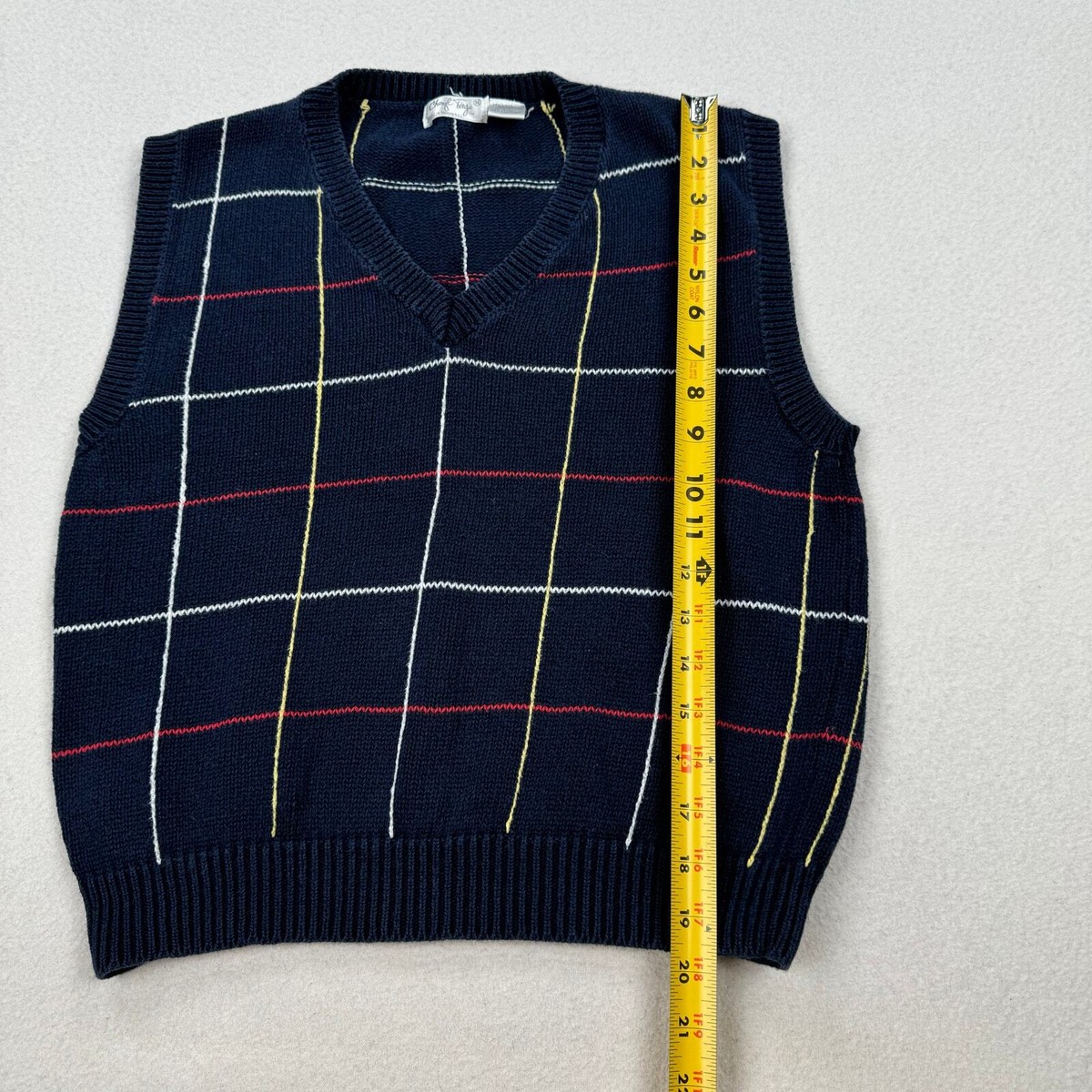 Vintage Cheryl Tiegs Sweater Size Medium Blue Windowpane Plaid V
