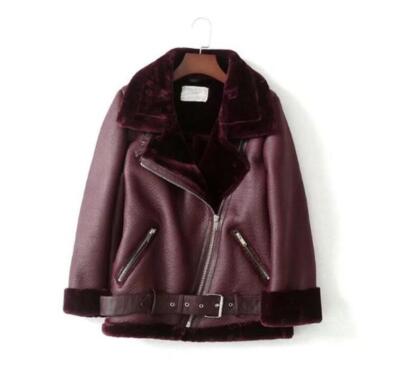 Women Faux Leather Shearling Fur Lined Biker Jacket Aviator Women Faux Leather Shearling Fur Lined Biker Jacket Aviator