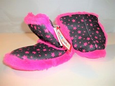 Kidgets Kids Girls Slippers Booties Size L 7/8 Faux Fur Stars Black Pink NWT