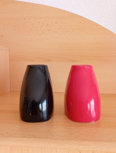 2 kleinere Deko Vasen Schwarz Rot Porzellan Keramik Blumen - Bild 2 von 7