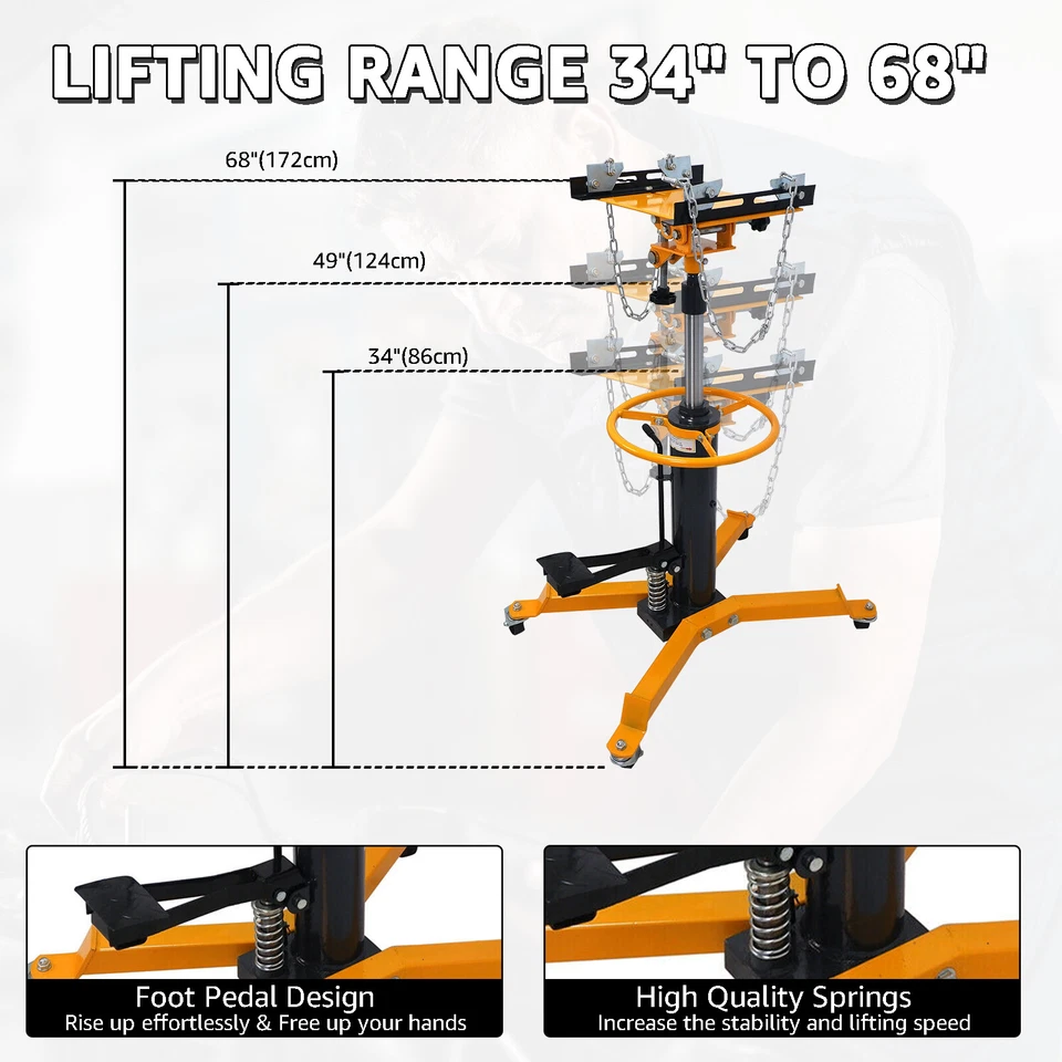 Transmission Jack 1660 LBS, Heavy-Duty Hydraulic Lift with 360° Swivel Hoist - Image 3 of 4