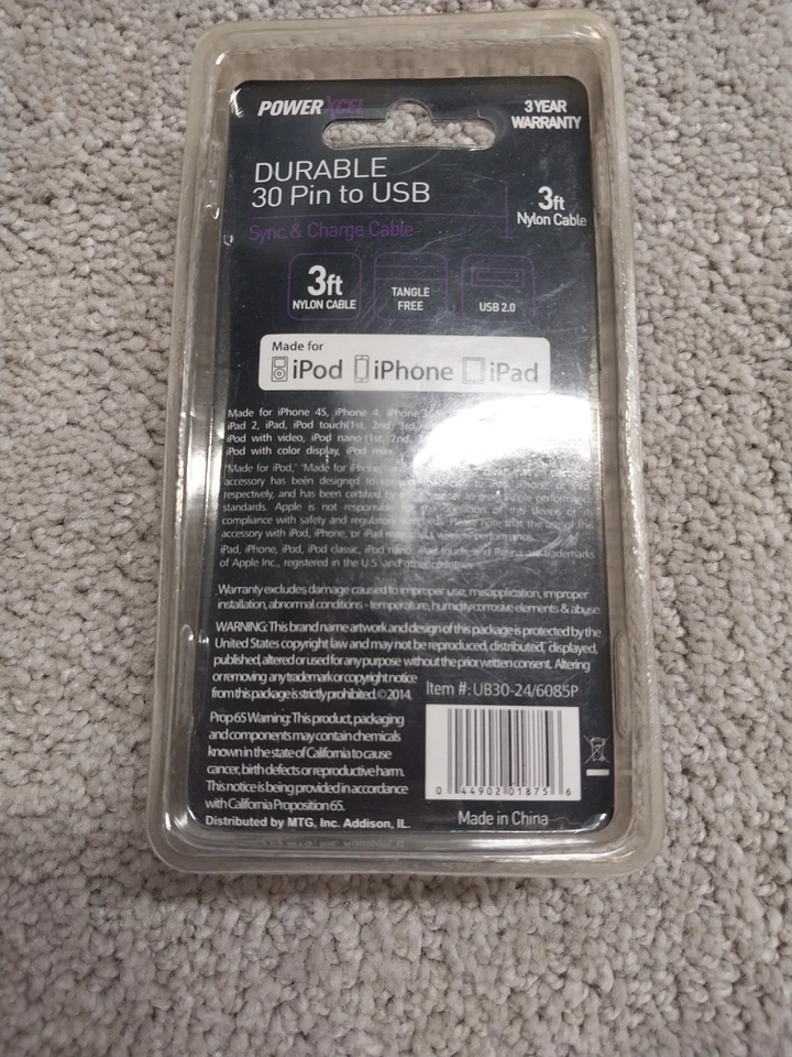Powerxcel Durable 30 Pin to USB Sync & Charge Cable, 3 ft Nylon iPhone iPad iPod - Image 3 of 4