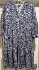 Johnston & Murphy Women's Blue Leopard Print Tiered Button Dress Size Large