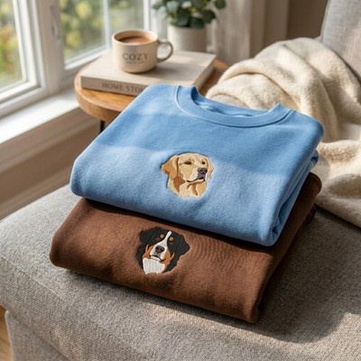 Custom Embroidered Dog Portrait Sweatshirt, Pet Photo Apparel, Dog Lover Gift