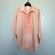 Vintage 70s After Six Peach Ruffled Tuxedo Shirt Mens XL 17 Disco Prom Formal