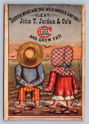 Trade Card John T. Jordan & Co.'s Big Sea Oysters Seaside Scene Kids in Hat S128