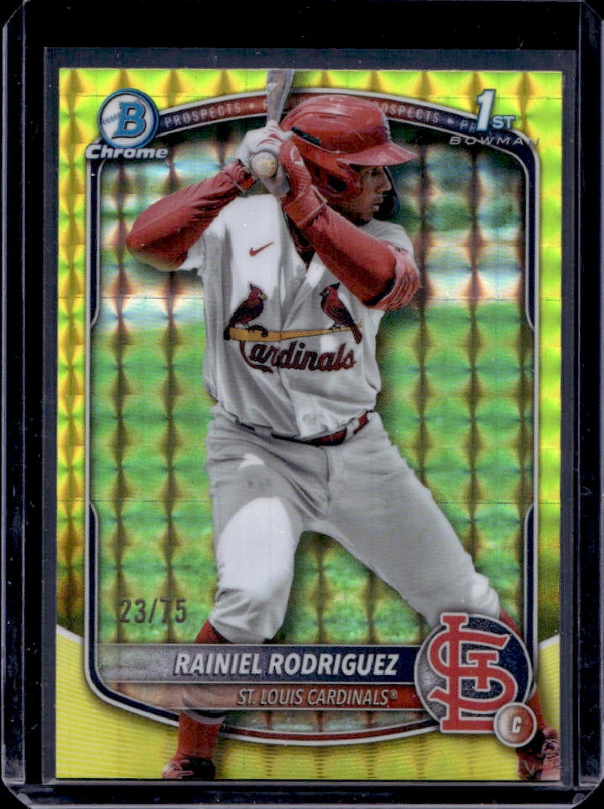2025 Bowman Chrome Rainiel Rodriguez Yellow Geometric Refractor 1st #23/75