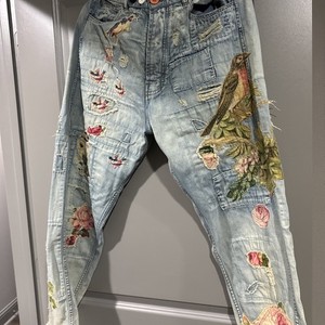 Jeans Patchwork Magnolia Pearl Kaiis – Coupe Boyfriend, Cropped, Délavé Sanforisé – Taille Unique, Occasion Parfait état