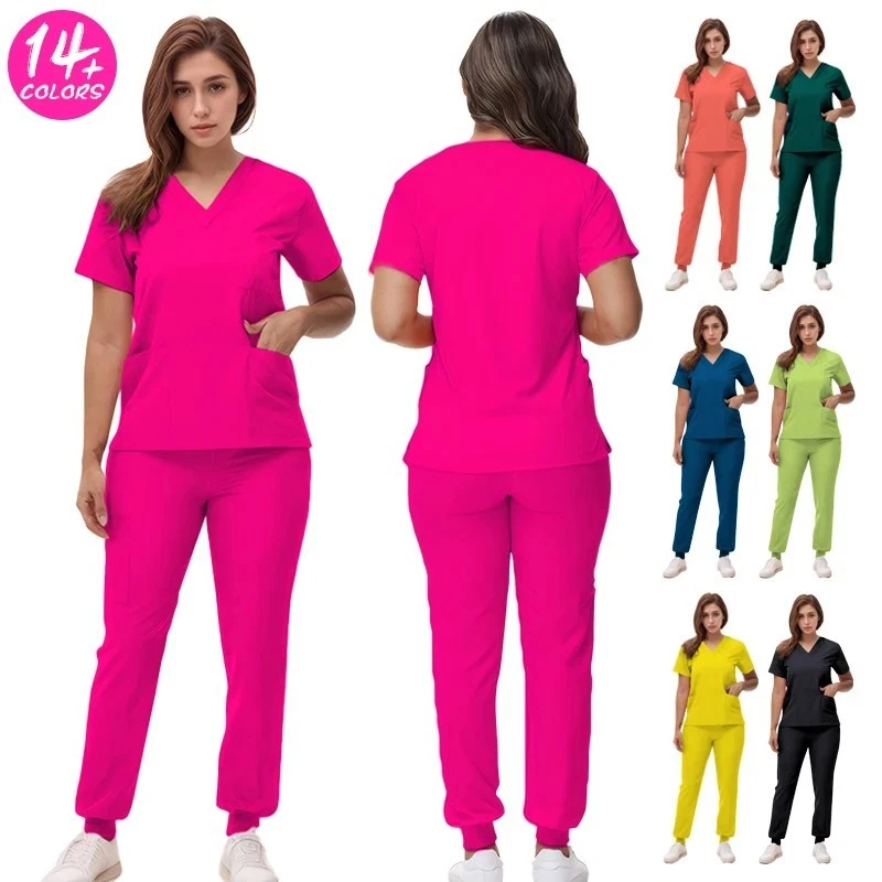 2025 Professional Medical Scrub Set For Women V-Neck Uniform Jogger Pants Gift - Image 2 of 4