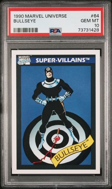1990 MARVEL UNIVERSE #64 BULLSEYE 💎PSA 10💎 view 1