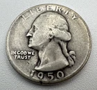 1950 Denver Mint USA Washington Quarter Dollar 90% Silver 25c Coin Mint D B04