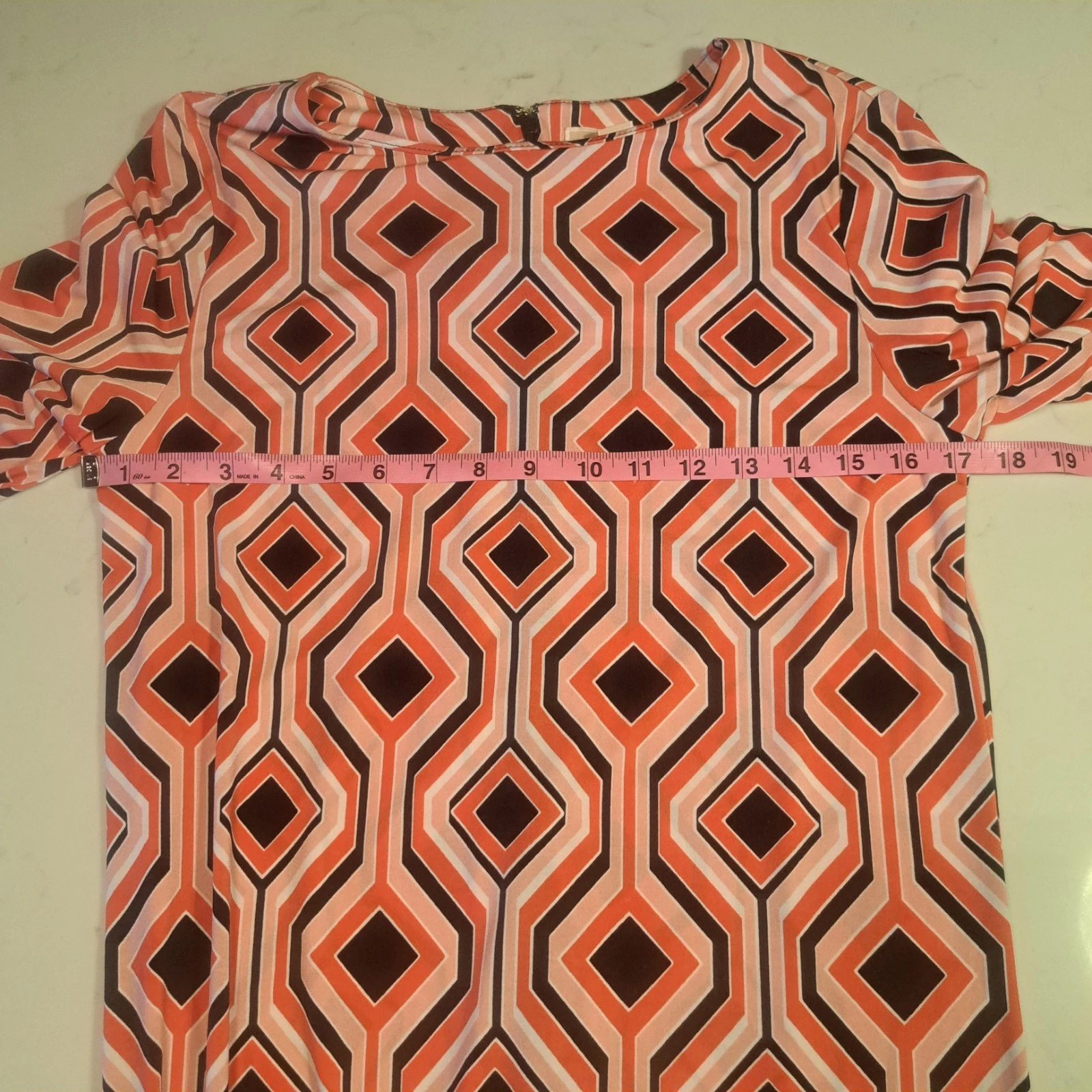 Abito tubino MICHAEL KORS piccolo rosa geometrico manica lunga jersey ispirato agli anni 70