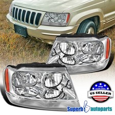 Fits 1999-2004 Jeep Grand Cherokee Headlights W Corner Signal Lamps 99-04 Pair
