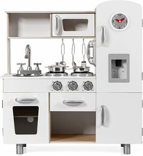 Play Kitchen Set for Kids, Wooden Toddler Kitchen Playset with Water Dispenser W