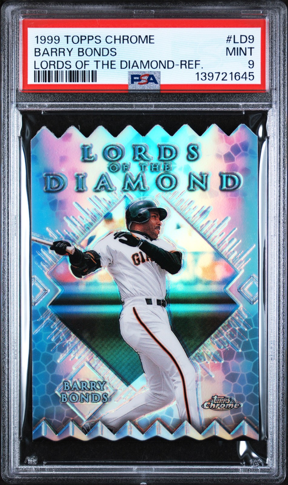 1999 TOPPS CHROME LORDS OF THE DIAMOND REFRACTOR #LD9 BARRY BONDS PSA 9 view 1