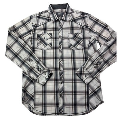 Buckle Bke Men's Large L Shirt Plaid Pearl Snap Athletic Fit Rockabilly Cowboy
