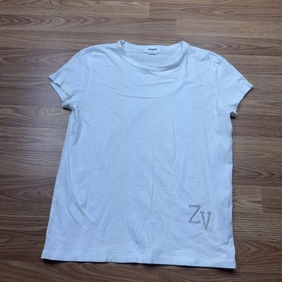 Zadig & Voltaire Shirt Womens Medium White Walk ZV Strass Rhinestone Tee T-Shirt