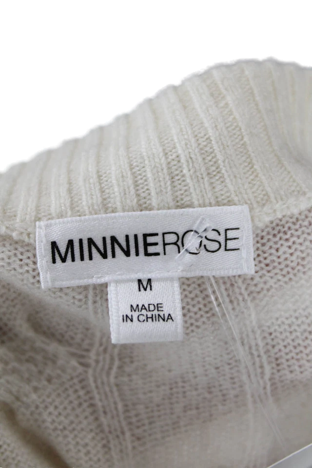 Minnie Rose Women Cashmere Crew Neck Pullover White Long Sleeve Size M - Image 4 of 4