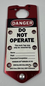 Brady Signmark 65960 Lock Out Tag Red Aluminum Hinged Tag OSHA Safety