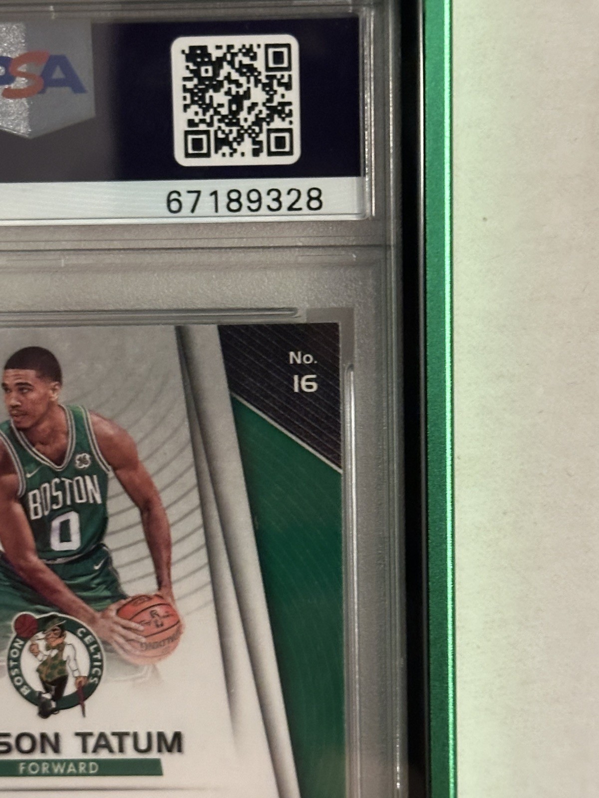 2017-18 Jayson Tatum Panini Prizm Green Prizm Rookie #16 PSA 9 view 7