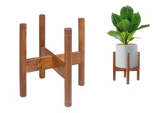 Adjustable Wood Plant Stand, Acacia Rustic Pot Holder, Pot & Plant NOT Included.