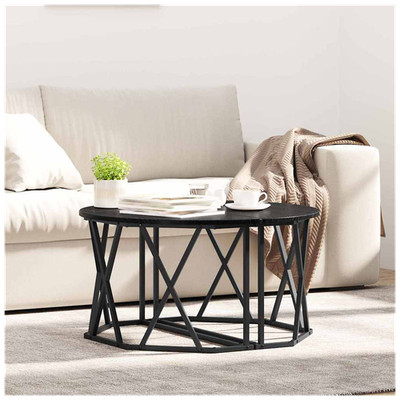 Couchtisch rund schwarz Eiche 80x80x42 cm Ingenieurholz Stahlgestell matt klein
