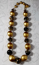 Black  Gold Large Bead Vintage Necklace Choker 16" Adjustable