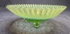Vintage Green Opalescent Glass Ruffled Footed Bowl Jefferson/Northwood 9’’