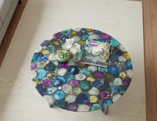Luxury Mix Agate Coffee Table Top – Natural Gemstone Slab, Handmade Designer Top