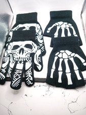 Skull Print Goth Gloves-Black  Fingerless Skelton Gloves Unisex New