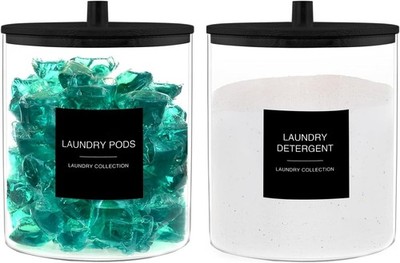 Glass Jars for Laundry Room Organization, Laundry Pods Container with 27 Labels,