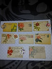 Handmade Junk Journaling Cards Set Of 8 Floral Themed with charms attached