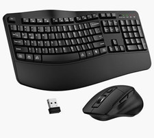 Wireless Keyboard and Mouse Combo, 2.4G Ergonomic Wave Keys Black