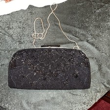 Vintage Black Beaded Evening Clutch 1950s Scalloped Peacock Pattern Formal Bag