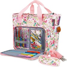 Large Crochet Bag Organizer Traveling Yarn Bag for Hooks Kit Supplies Pink