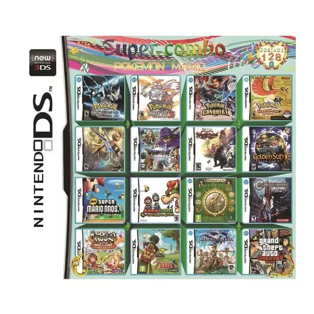 Nintendo DS 3DS 2DS NDSL NDSL NDSi XL Multi juegos compatibles con 208 in 1 cartucho