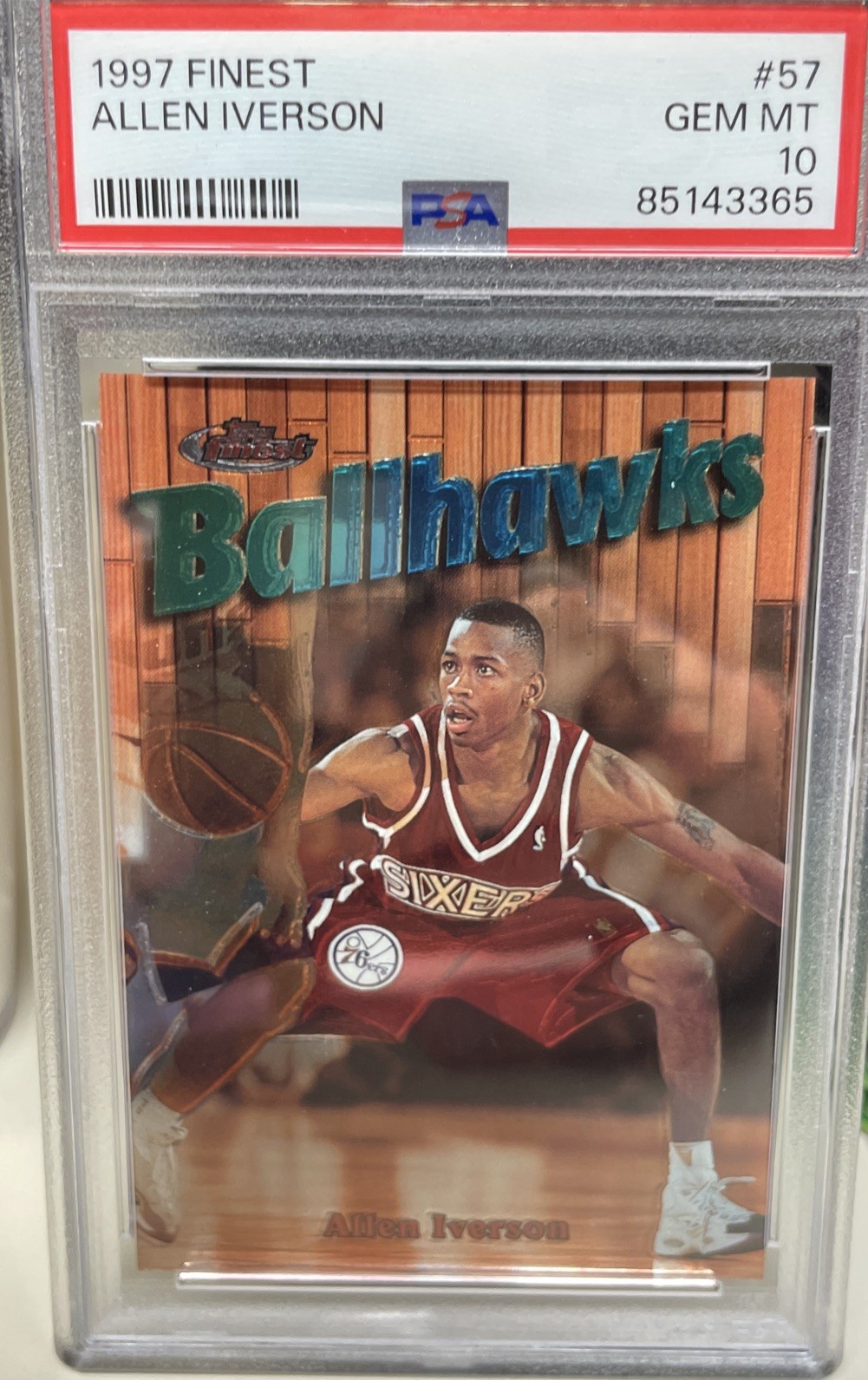 1997-98 Topps Finest- Allen Iverson #57 PSA 10 Ballhawks 76ers Basketball Card