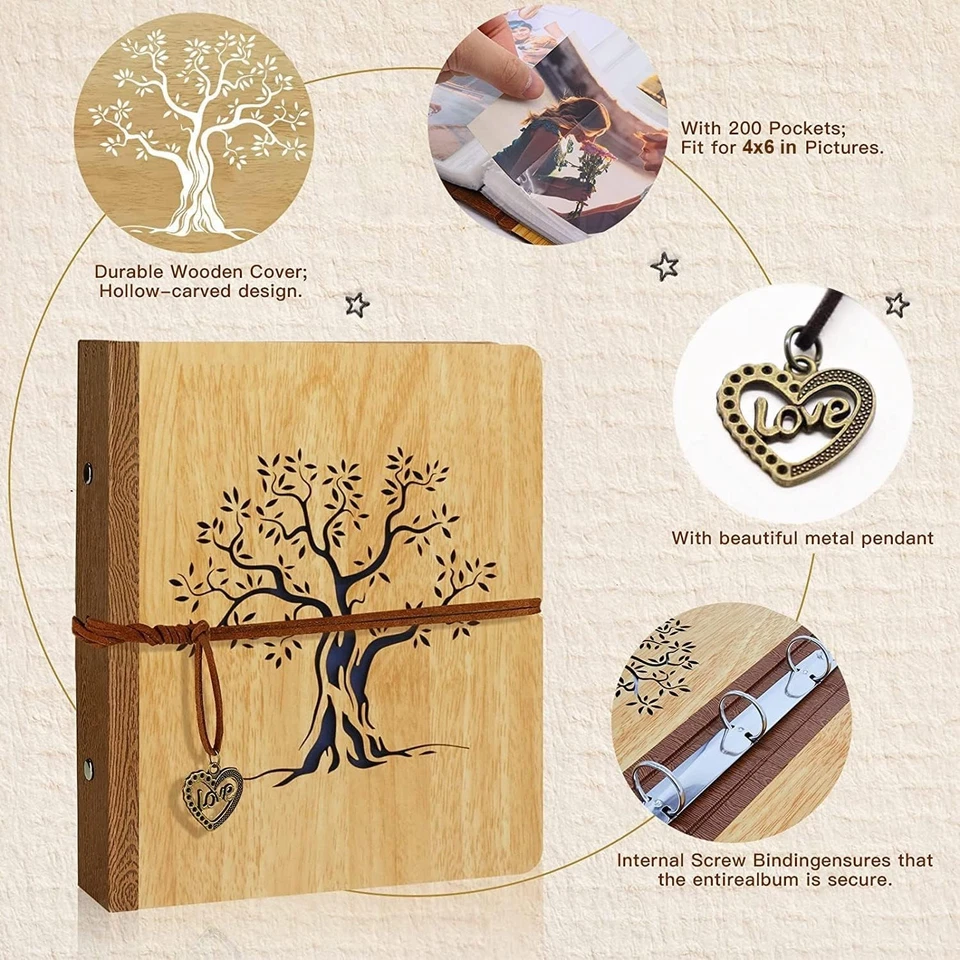 Альбом Fotos 4x6 Capacidad 200 фотографий Libro Recuerdos Familia Regalo Mama Abuela - Изображение 3 из 4