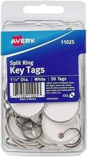 Avery 1-1/4" Metal Rim Key Tags, Split Ring, White, 50 Tags 11025 