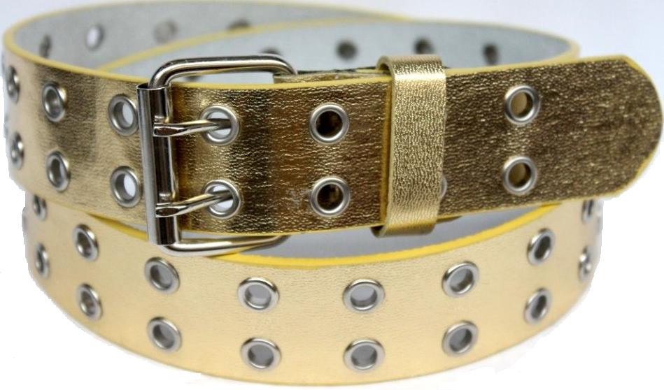 Leather Belt Two 2 Double Row with Silver Grommet Holes
