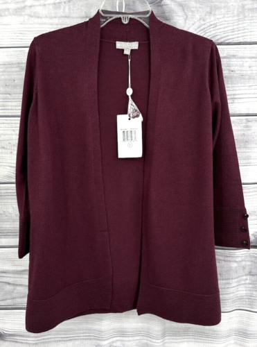 EVOLUTION OPEN FRONT LIGHTWEIGHT CARDIGAN SWEATER Women's Size Small WINE COLOR